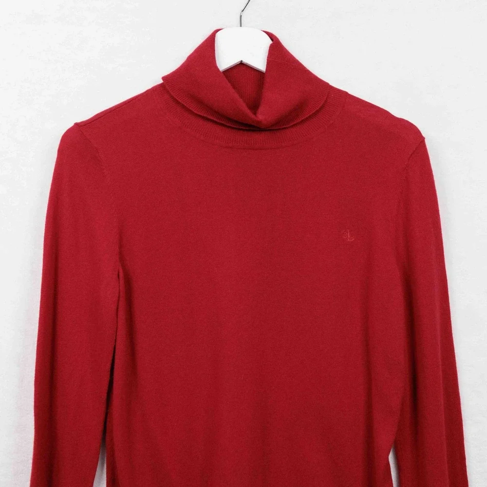 LAUREN RALPH LAUREN Classic Red Turtleneck Sweater Long Sleeve Cotton Modal Sz L